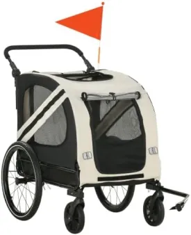 2-in-1 Pet Bike Trailer and Stroller, 44 lbs Capacity, White, Weather-Resistant Oxford Fabric
