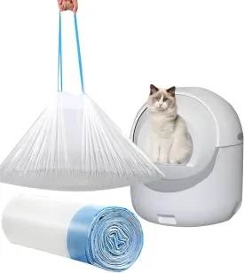 20 Count Cat Drawstring Litter Box Liners 26.6x16.7 inches 2Mils Super Thick for Self-Cleaning Litter Box Cat Litter Pan Trays (Blue Drawstring 20 count)