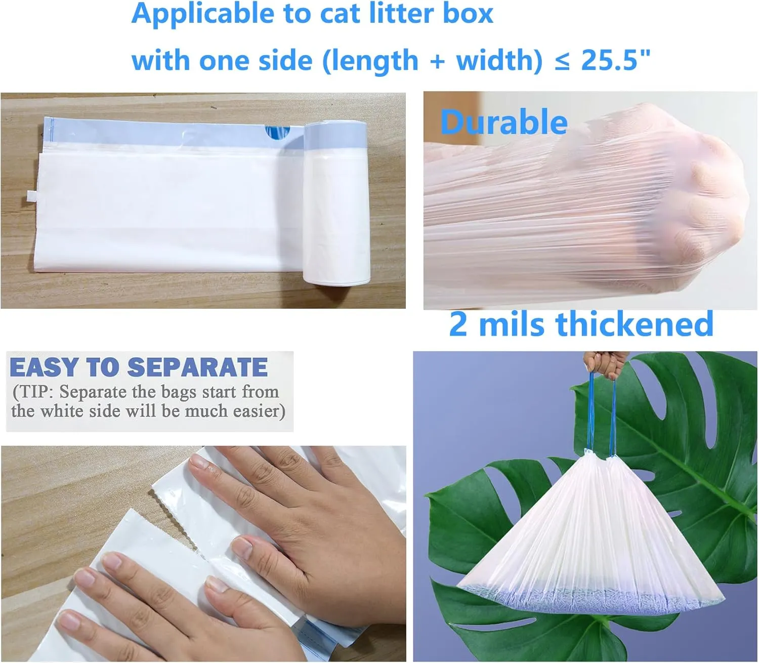 20 Count Cat Drawstring Litter Box Liners 26.6x16.7 inches 2Mils Super Thick for Self-Cleaning Litter Box Cat Litter Pan Trays (Blue Drawstring 20 count)