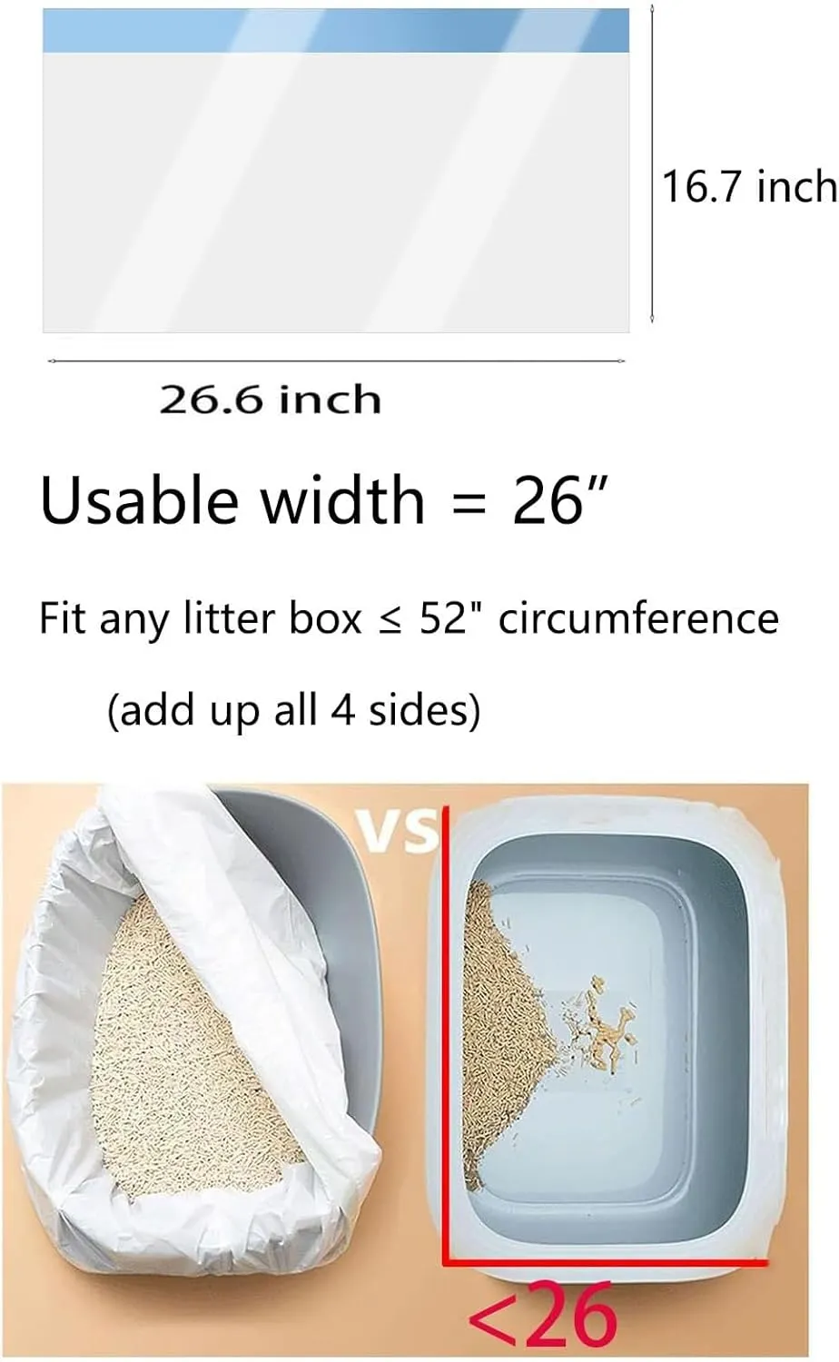 20 Count Cat Drawstring Litter Box Liners 26.6x16.7 inches 2Mils Super Thick for Self-Cleaning Litter Box Cat Litter Pan Trays (Blue Drawstring 20 count)