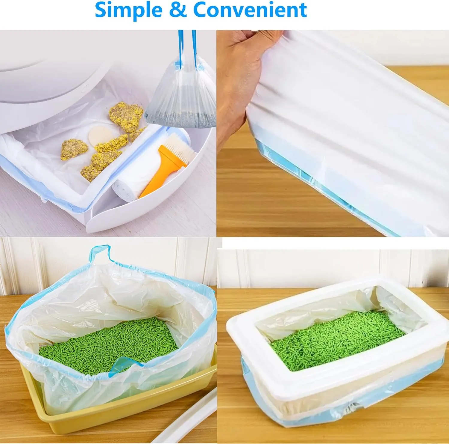 20 Count Cat Drawstring Litter Box Liners 26.6x16.7 inches 2Mils Super Thick for Self-Cleaning Litter Box Cat Litter Pan Trays (Blue Drawstring 20 count)