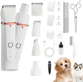 2025 New Petium 4-in-1 Dog Grooming Clippers Kit-Quiet Dog Nail Grinder & Paw Trimmer,Low Noise Cordless Pet Shaver for Small Dogs & Cats,USB-Rechargeable, 6 Guide Combs