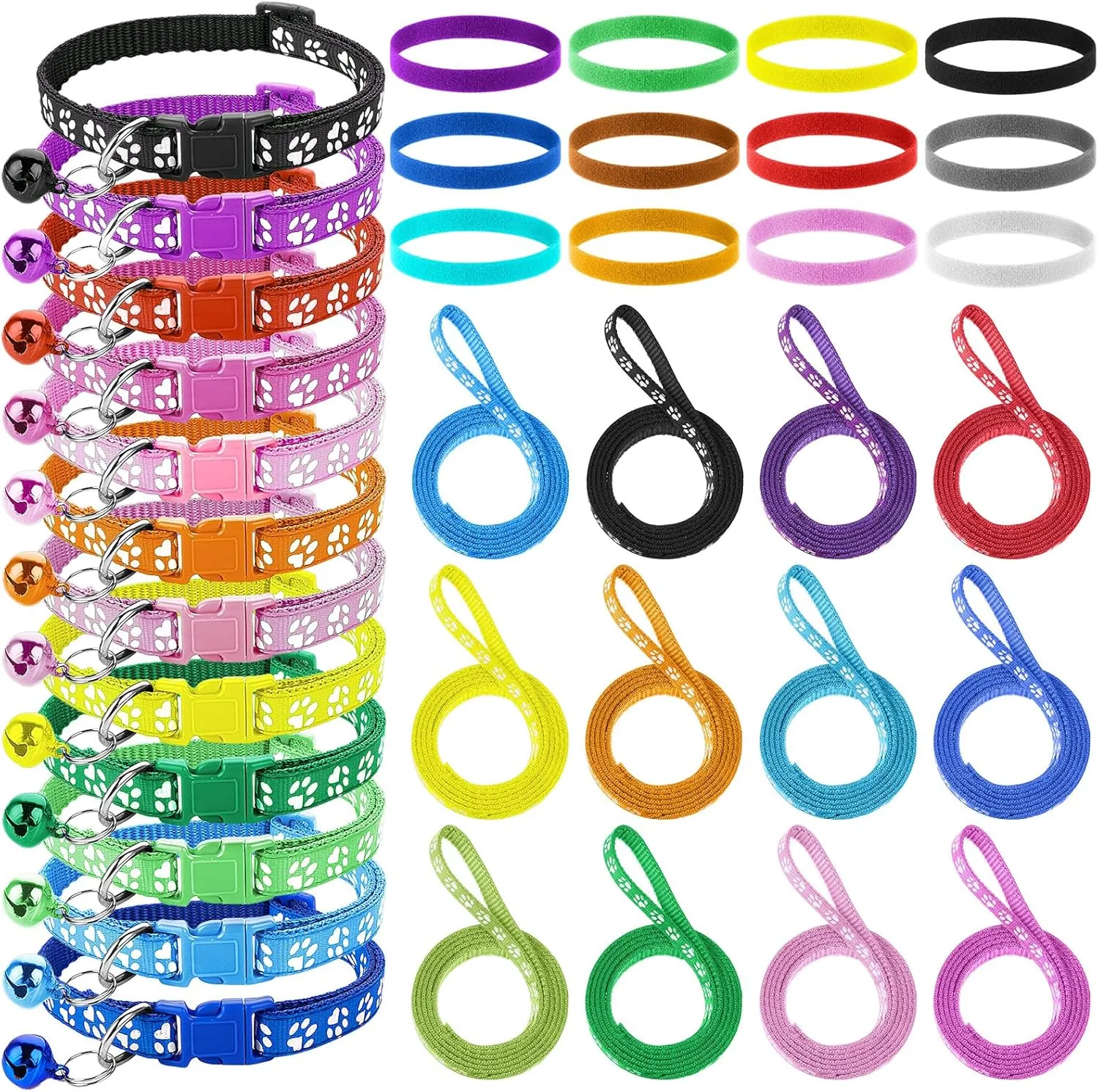 36PCS Quick Release Buckle Adjustable Puppy Paw Print Collar and Leash Set, Dog Collar and Leash Set, Soft Nylon Material, Suitable for Small Dogs, Cars and Pets