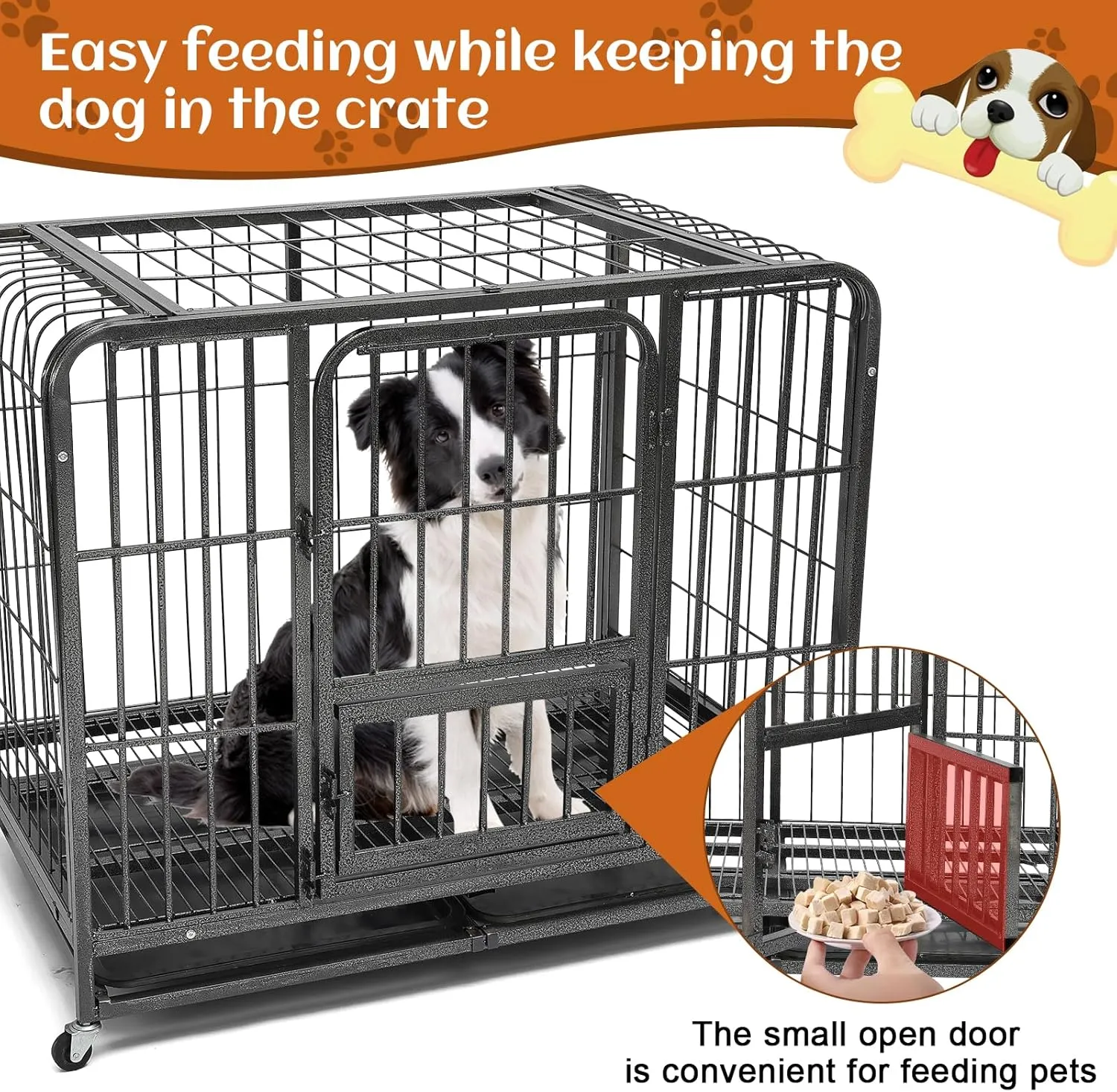 37Inch Indestructible Metal Dog Crates for Small/Medium Dogs, Heavy Duty Escape Proof Dog Kennel Indoor with Lockable Wheels, Dog Crate 37" L x 25.2" W x 33" H