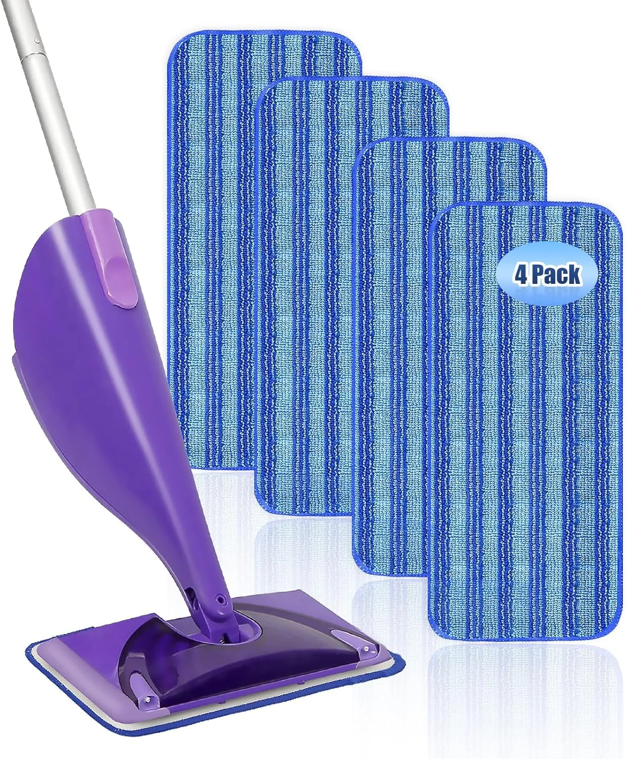 4 Pack Reusable Mop Replacement Pads Compatible with Swiffer Wet Jet, Hardwood Floor Cleaning Mop Pad Use for 10-12in Spray Mop