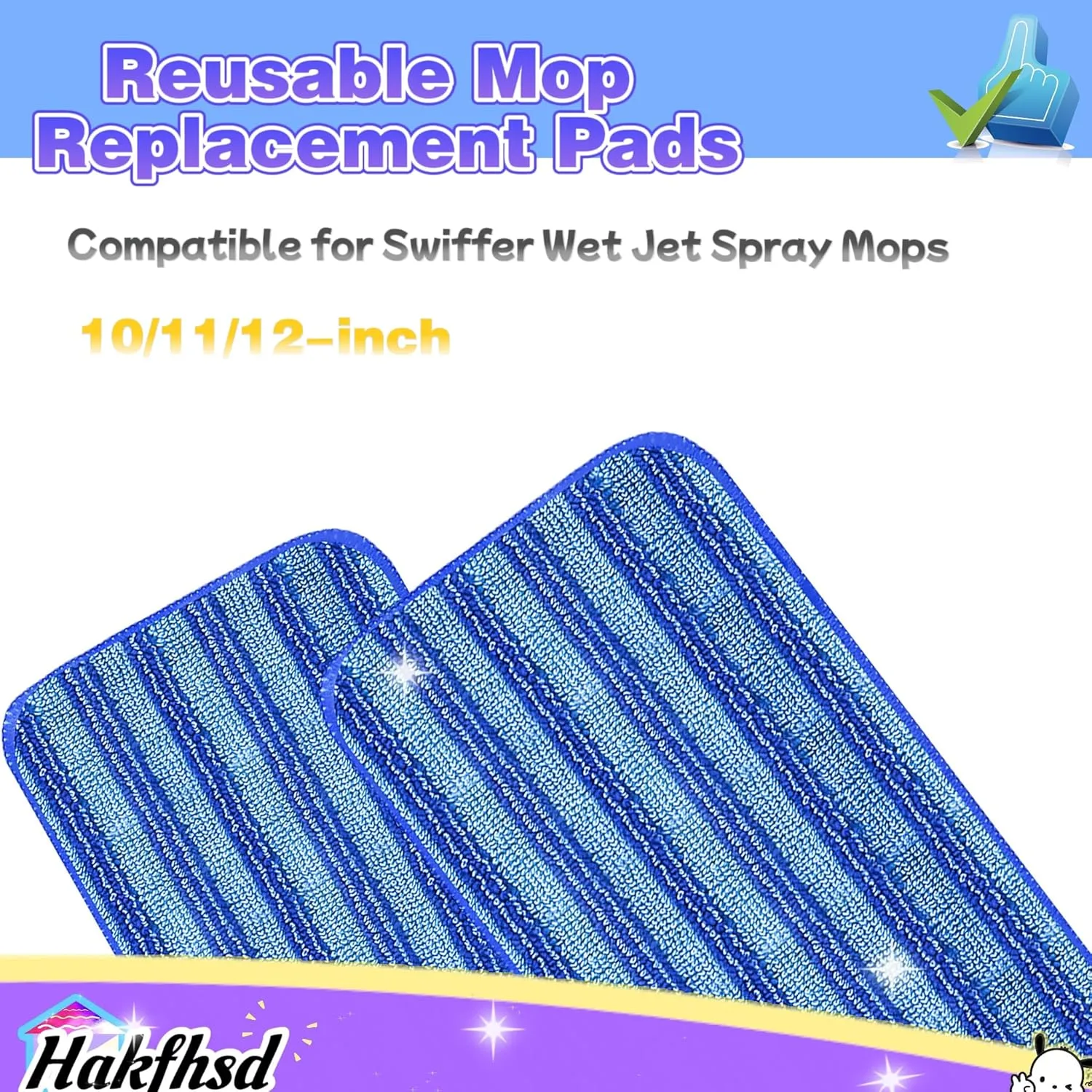 4 Pack Reusable Mop Replacement Pads Compatible with Swiffer Wet Jet, Hardwood Floor Cleaning Mop Pad Use for 10-12in Spray Mop