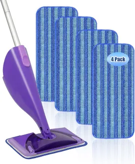 4 Pack Reusable Mop Replacement Pads Compatible with Swiffer Wet Jet, Hardwood Floor Cleaning Mop Pad Use for 10-12in Spray Mop