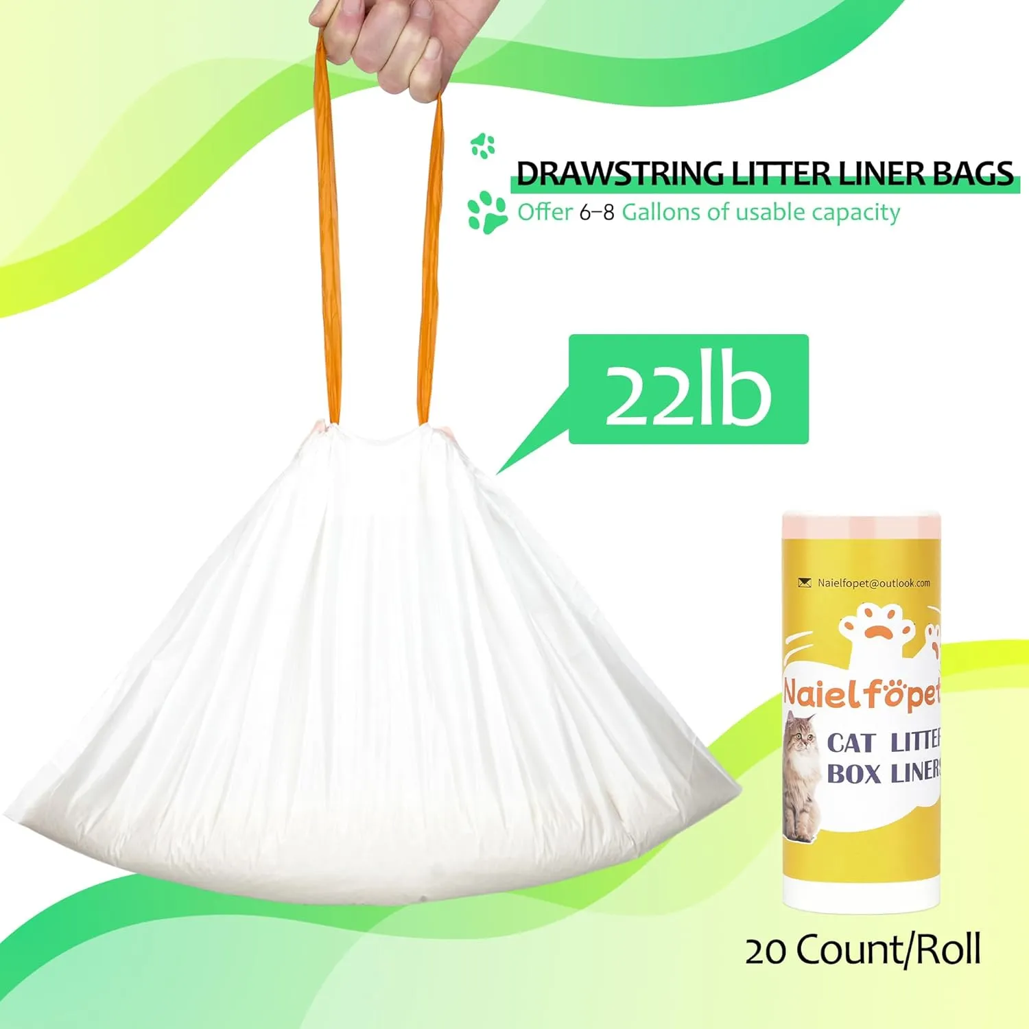 40 Count 18" x 12.6" Cat Litter Box Liners, Replaced Trash Bags Fit for Cat Litter Box MW-SC01/MW-SC02/MW-LR01, Drawstring Waste Drawer Liners for Automatic Litter Box
