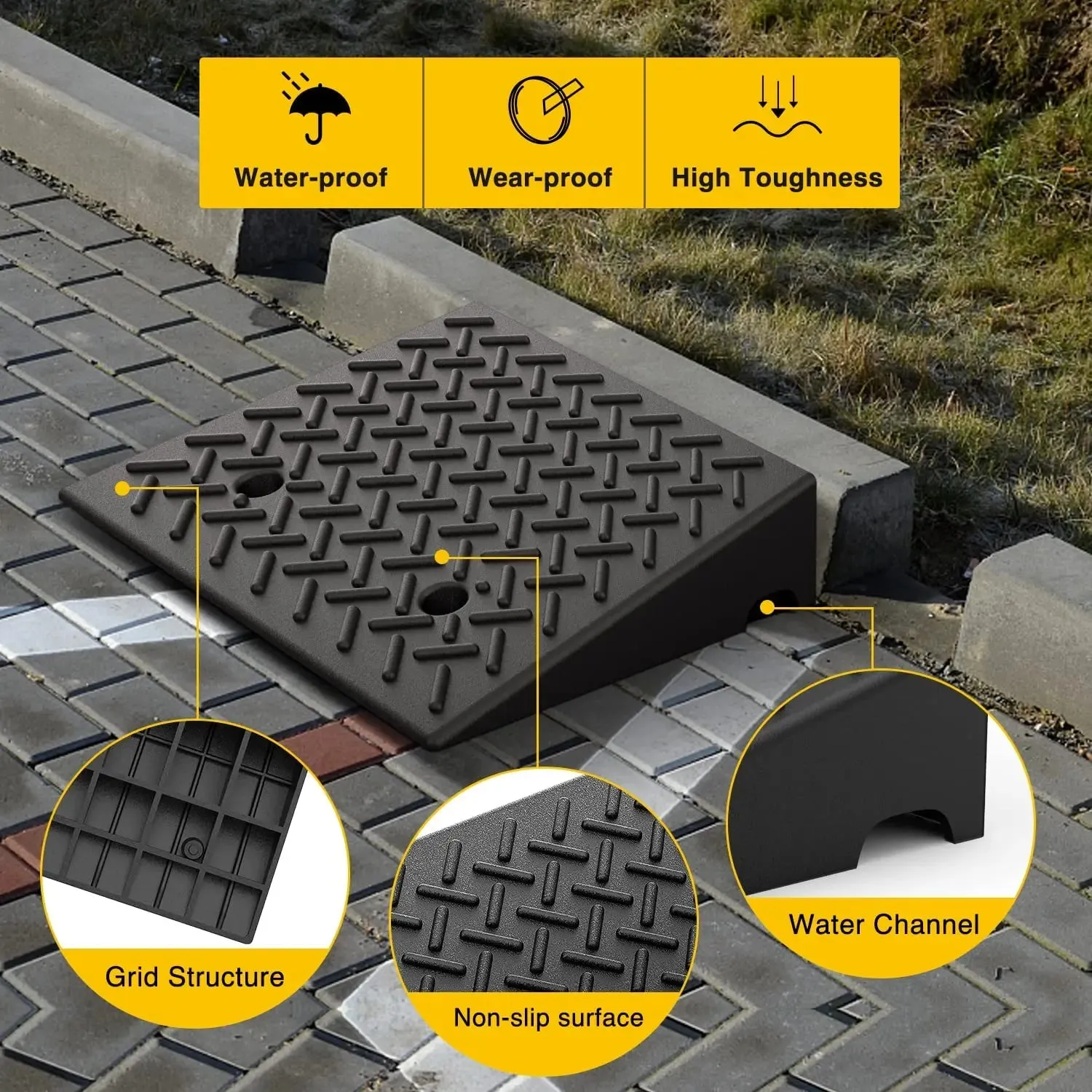 5 Inch Rise Height Rubber Curb Ramps 7000lbs Load Capacity (Pair)