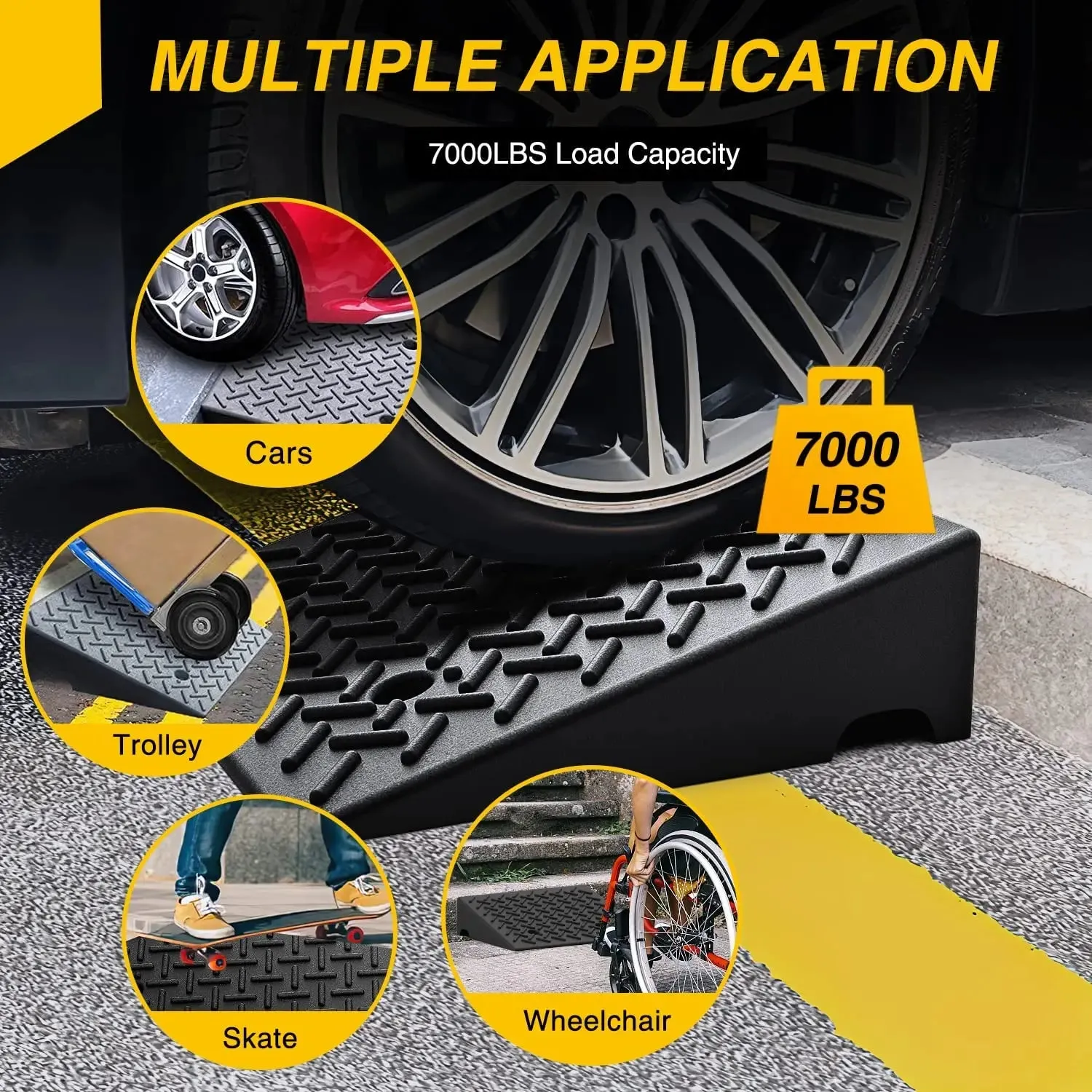 5 Inch Rise Height Rubber Curb Ramps 7000lbs Load Capacity (Pair)