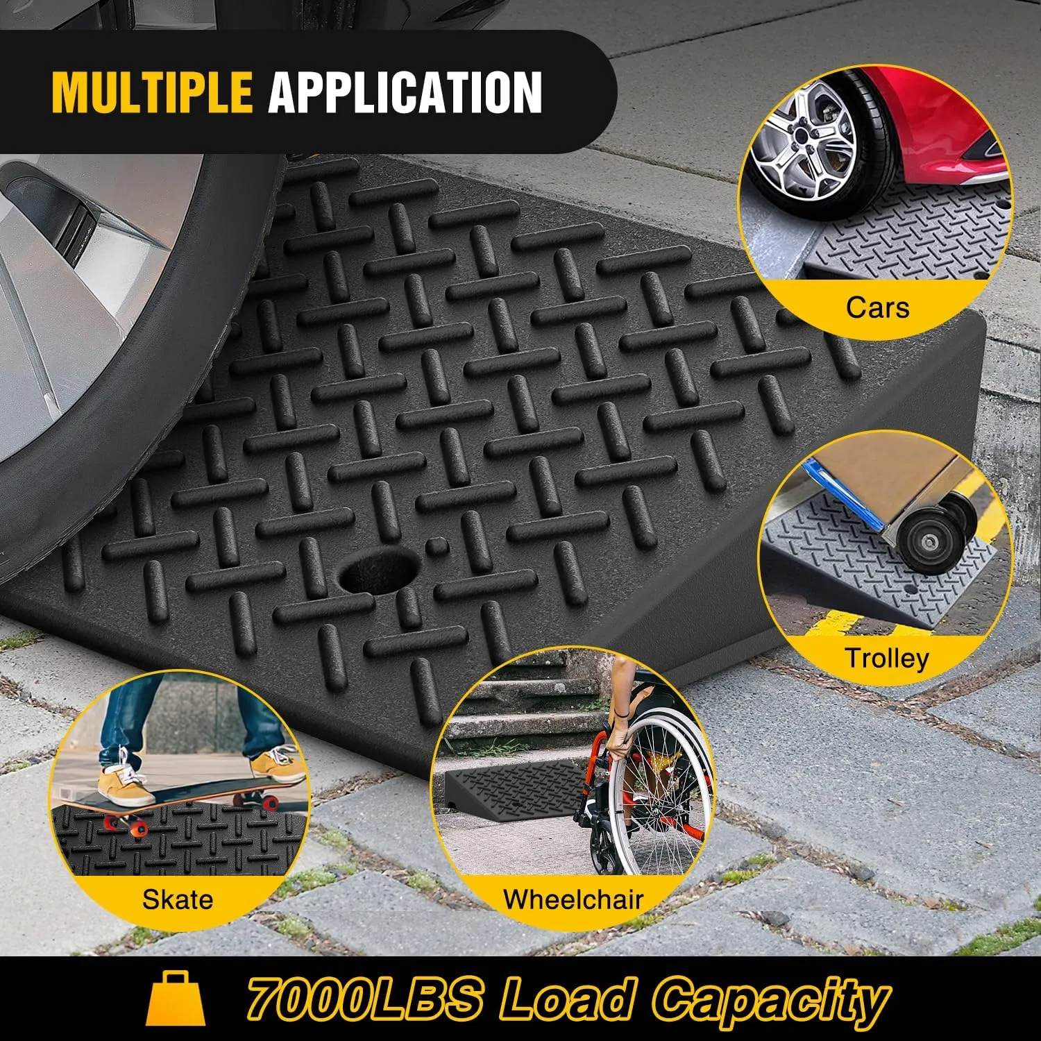 6.3 Inch 7000lbs Load Capacity Rise Height Heavy Duty Rubber Curb Ramp (Pair)