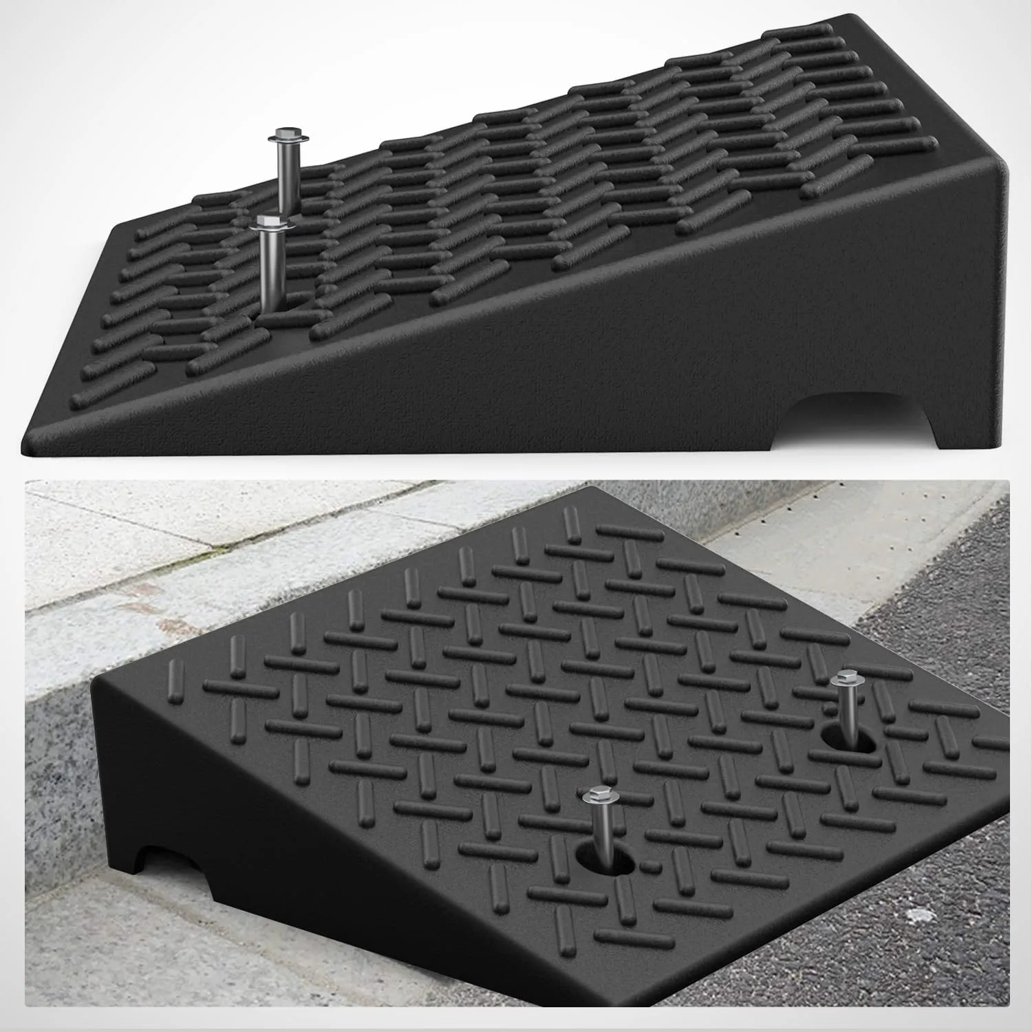 6.3 Inch 7000lbs Load Capacity Rise Height Heavy Duty Rubber Curb Ramp (Pair)