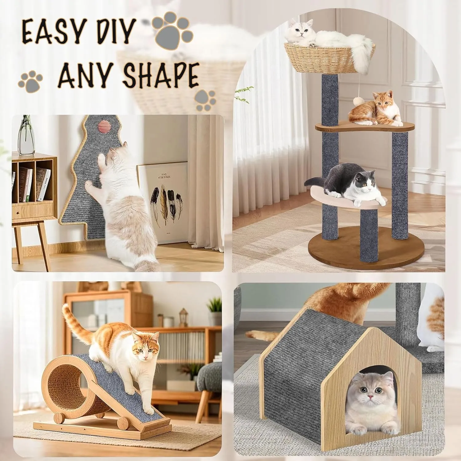 78.7"X15.8" Self-Adhesive Cat Scratching Mat - Durable Couch Protector from Cat Claws, DIY Furniture Protector for Couch, Sofa, Wall & Door - No Residue, Customizable, Safe for Cats (Grey)