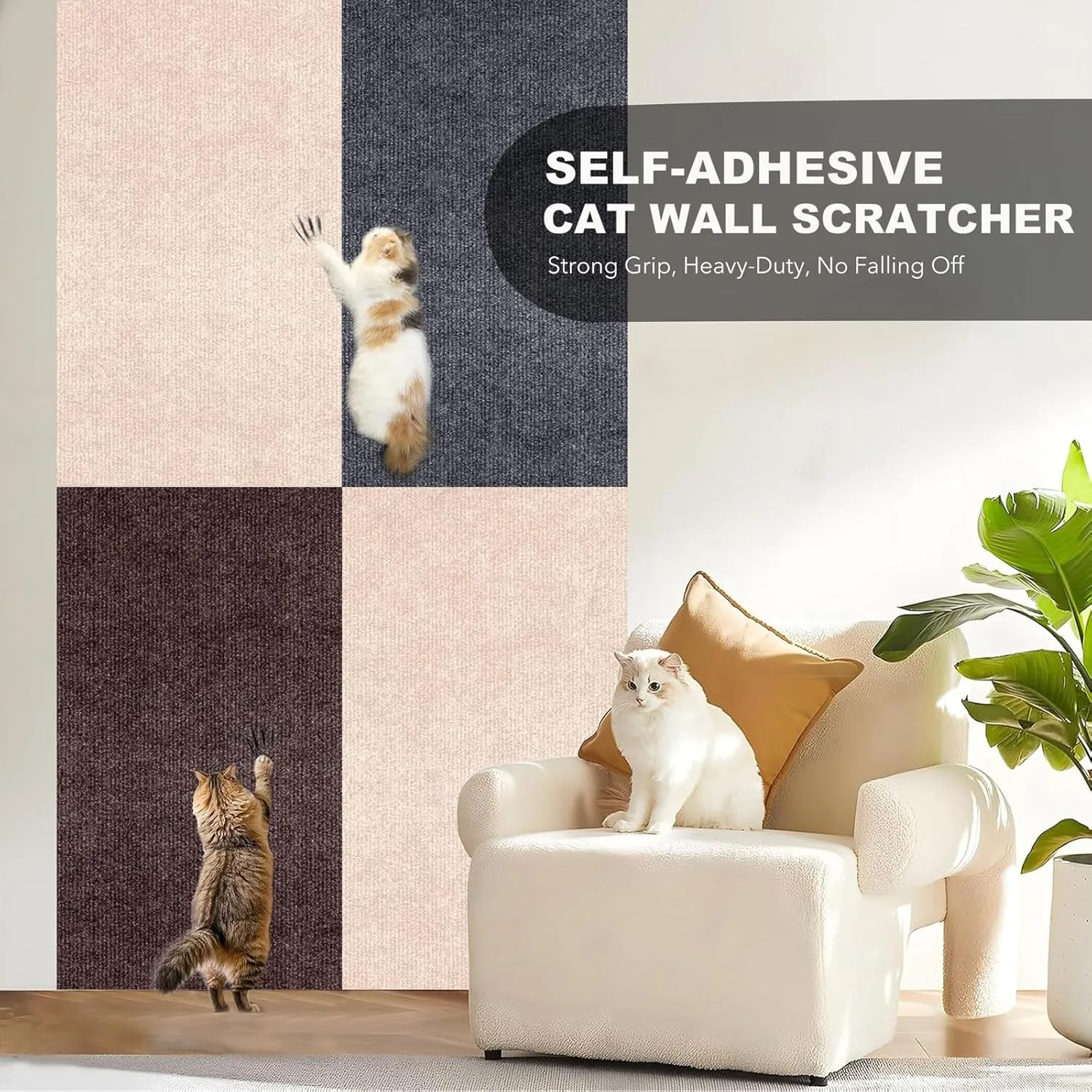 78.7"X15.8" Self-Adhesive Cat Scratching Mat - Durable Couch Protector from Cat Claws, DIY Furniture Protector for Couch, Sofa, Wall & Door - No Residue, Customizable, Safe for Cats (Grey)