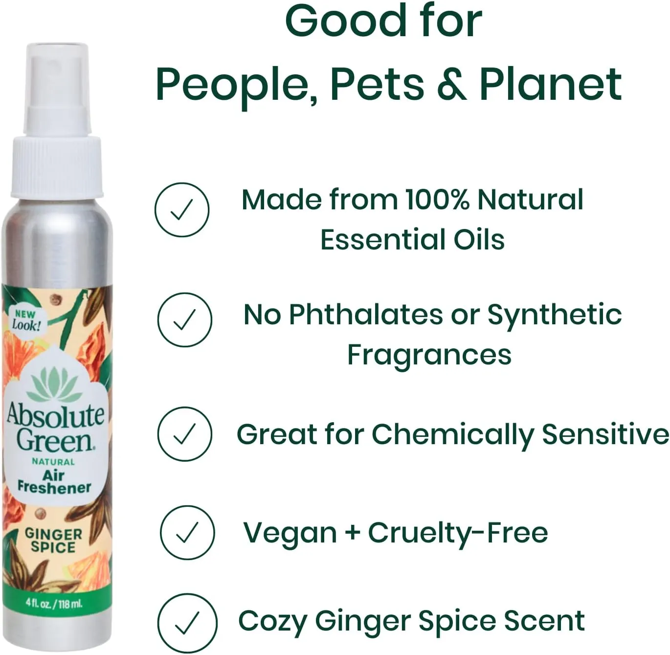 Air Freshener Room Spray, Non-Toxic, Cover Odors, Safe around Kids and Pets, Natural Ginger Spice Scent 4oz (Pack of 2)