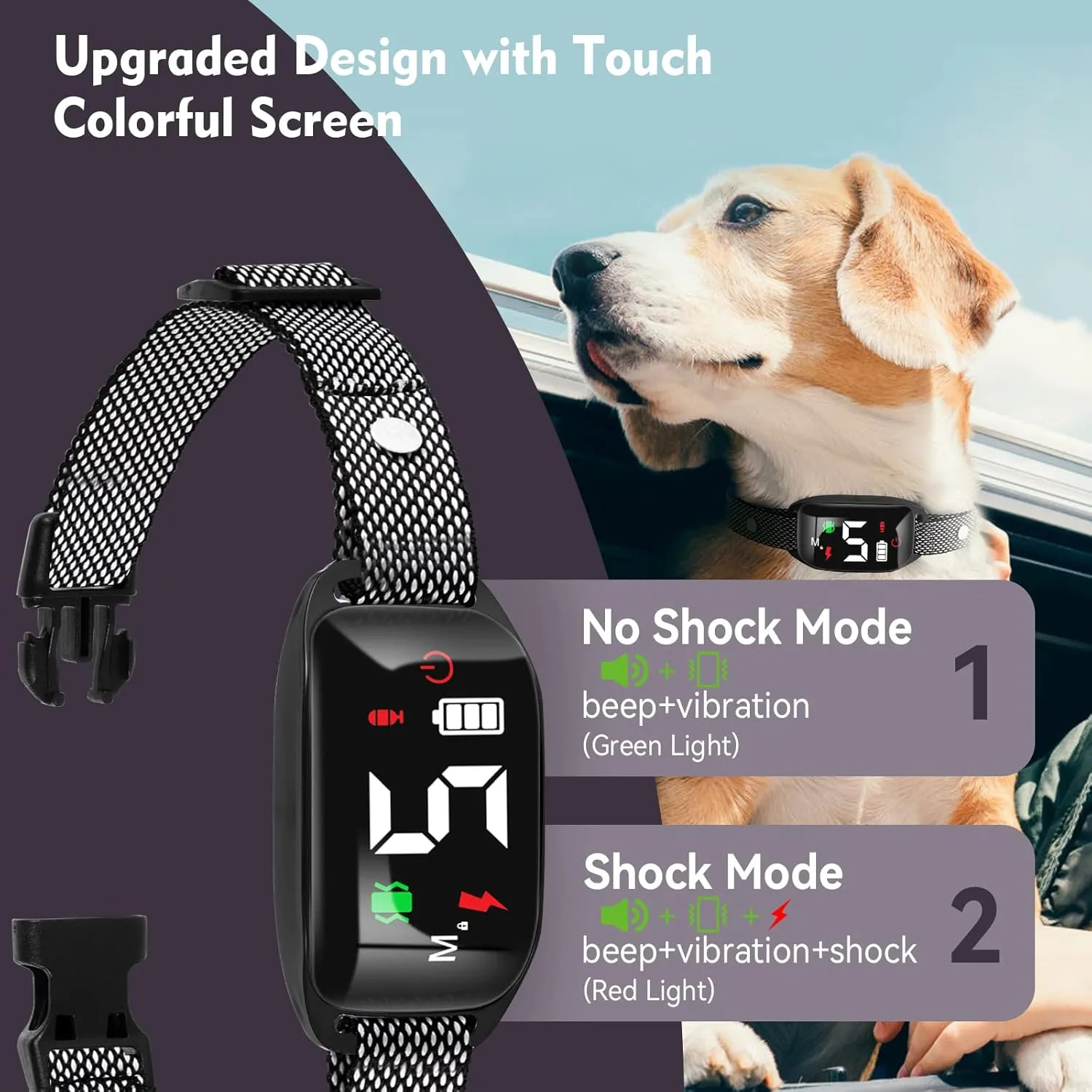 Anti Barking Training Collar - Beep Vibration Shock, Rechargeable, 5 Adjustable Sensitivity, Smart Bark Collar for Large, Medium, Small Dogs