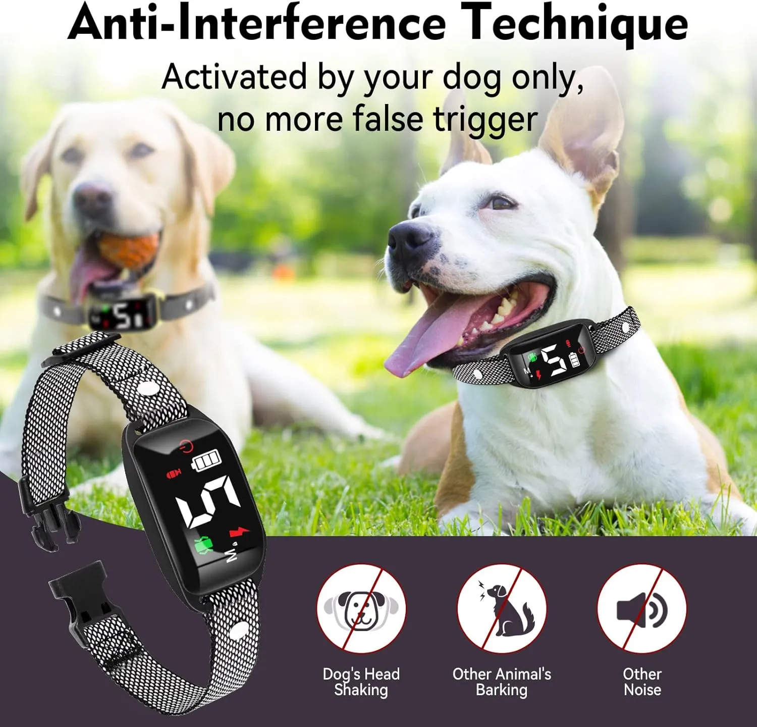 Anti Barking Training Collar - Beep Vibration Shock, Rechargeable, 5 Adjustable Sensitivity, Smart Bark Collar for Large, Medium, Small Dogs