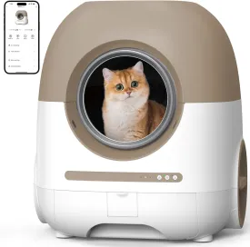 Automatic Cat Litter Box 80L - Self Cleaning, APP Control-2.4G/5G WiFi, Large Kitten Litter Box with Exhaust Duct & Trash Bags - Brown