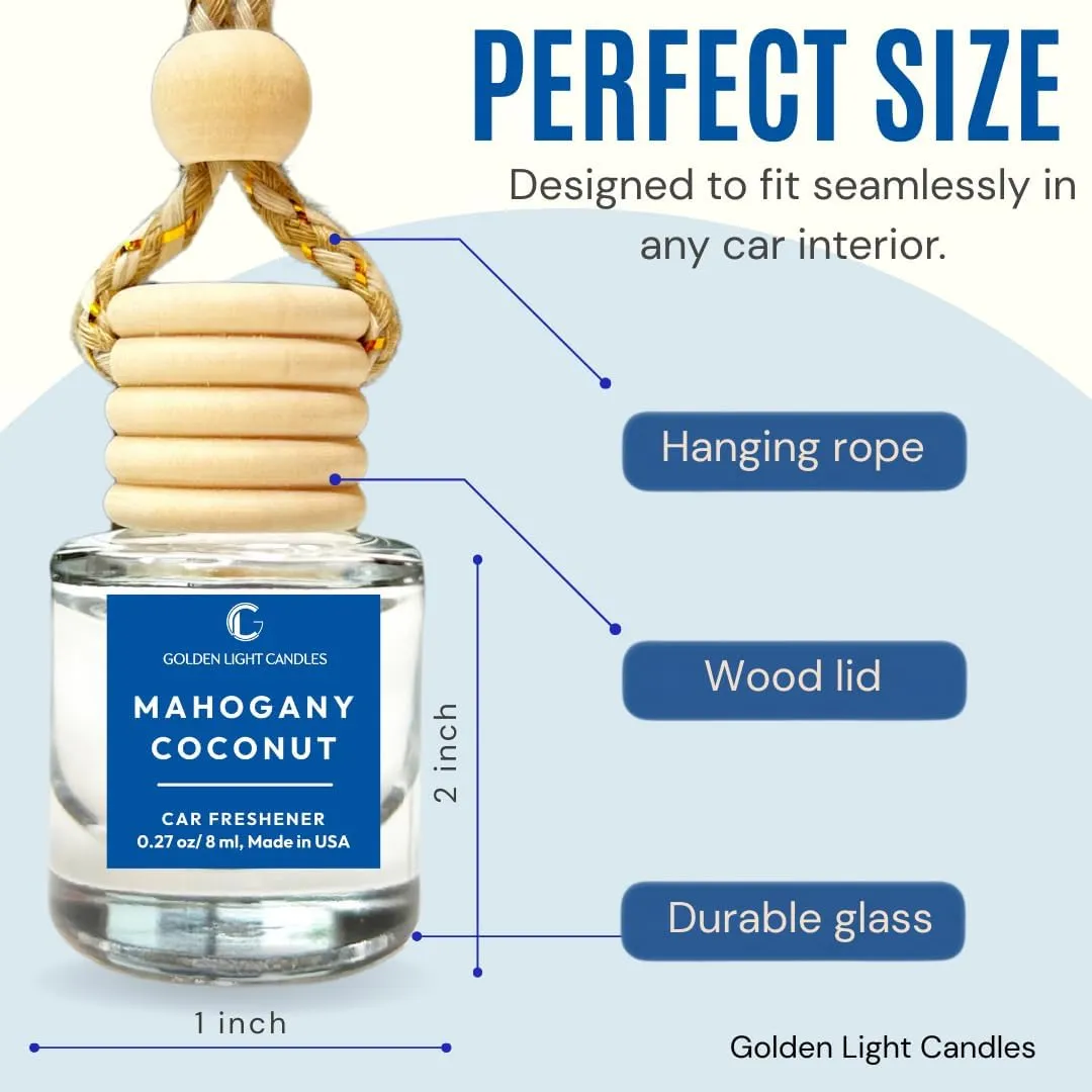 Car Air Freshener Hanging, Long Lasting Essential Oil Diffuser Mahogany Coconut Scent, Car Air Freshener For Women, Made in USA