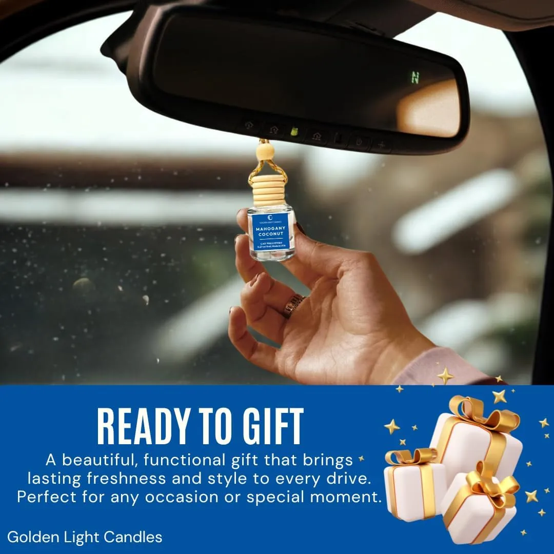 Car Air Freshener Hanging, Long Lasting Essential Oil Diffuser Mahogany Coconut Scent, Car Air Freshener For Women, Made in USA