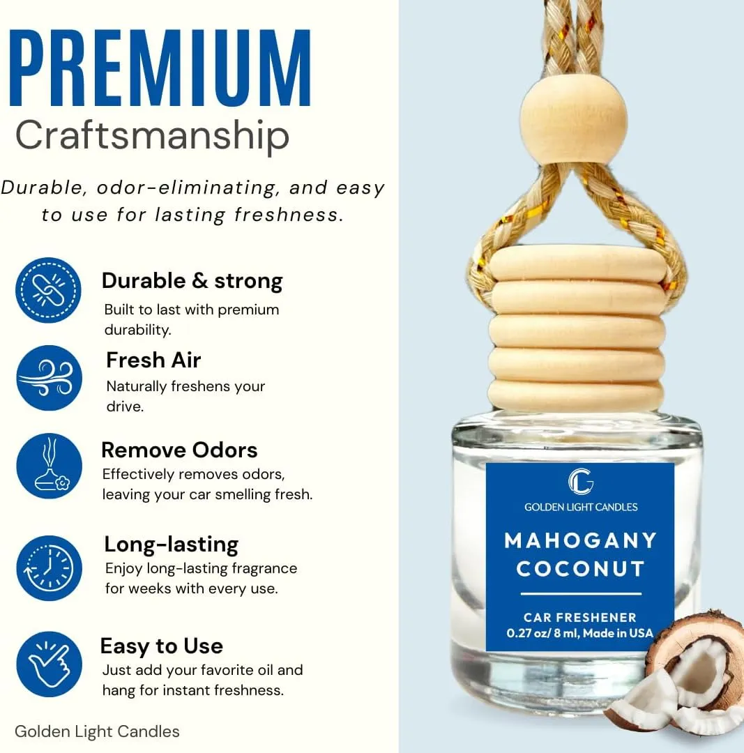 Car Air Freshener Hanging, Long Lasting Essential Oil Diffuser Mahogany Coconut Scent, Car Air Freshener For Women, Made in USA