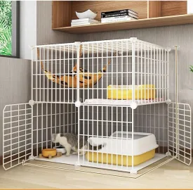 Cat Cage Indoor DIY Cat Playpen Detachable Metal Wire Kennels Cat Cage Indoor Cat Enclosures DIY Cat Playpen Metal Kennel (2 Tier)