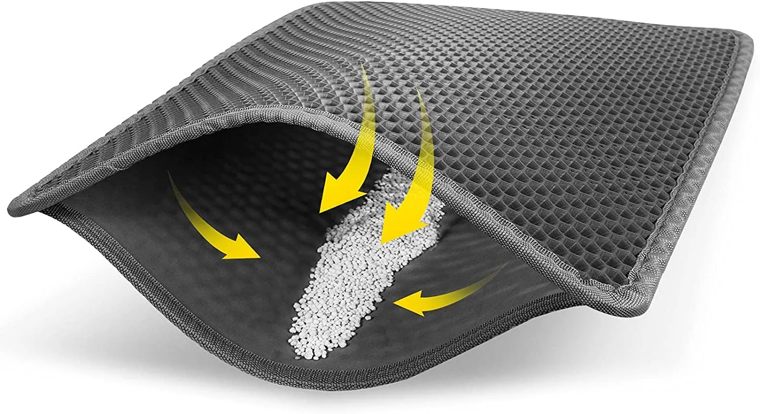 Cat Litter Mat Grey Trapping for Litter Box, XL Jumbo 30 X 24 In, Urine & Waterproof, Honeycomb Double Layer anti Tracking Kitty Mats, No Phthalate, Washable Easy Clean, Scatter Control