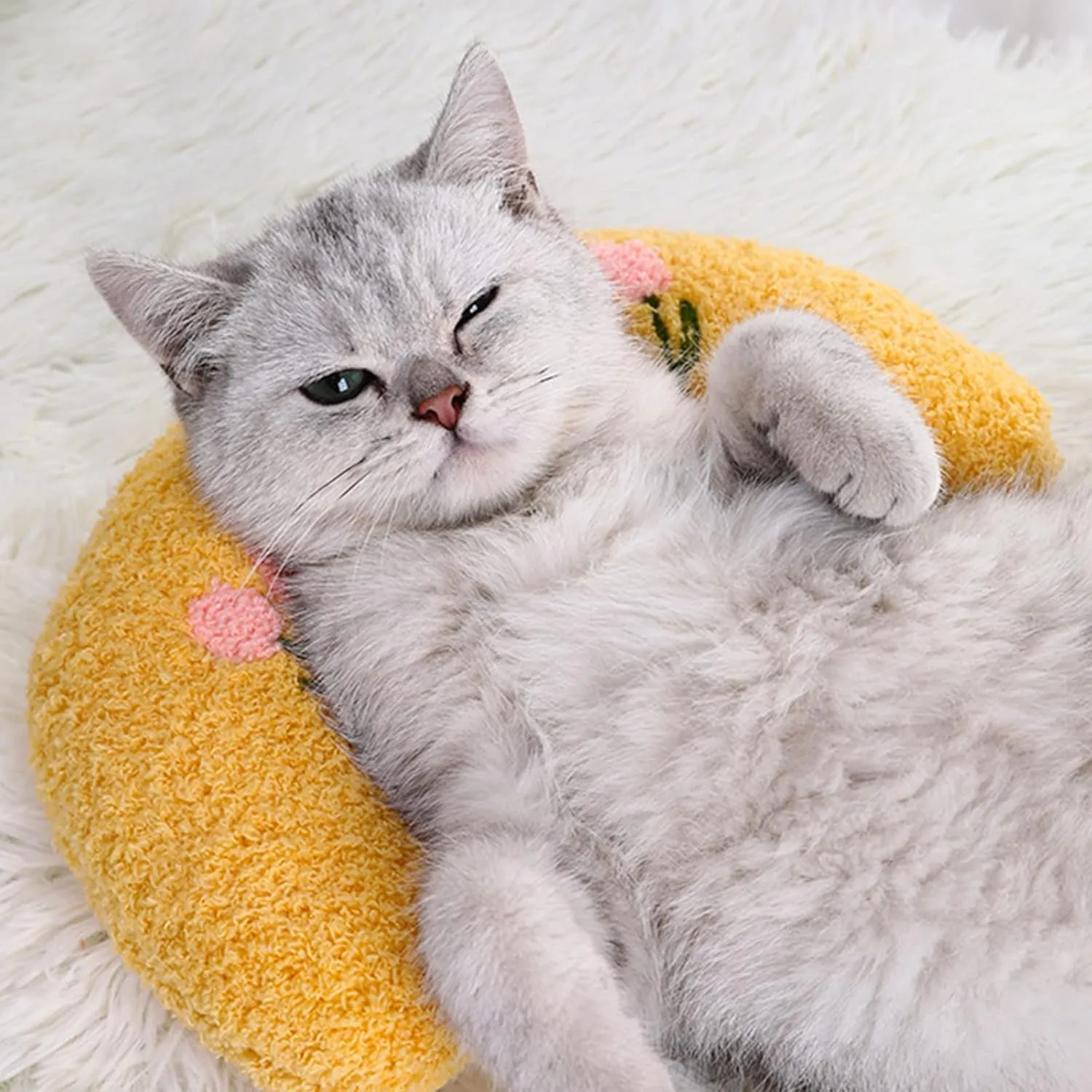 Cat Pillows for Indoor Cat and Small Dog, Calming Dog Pillows, Half Donut Dog Cutated Calming Pillow, Cozy Cat Bed Pillow Cute Rabbit Pillows (Yellow)