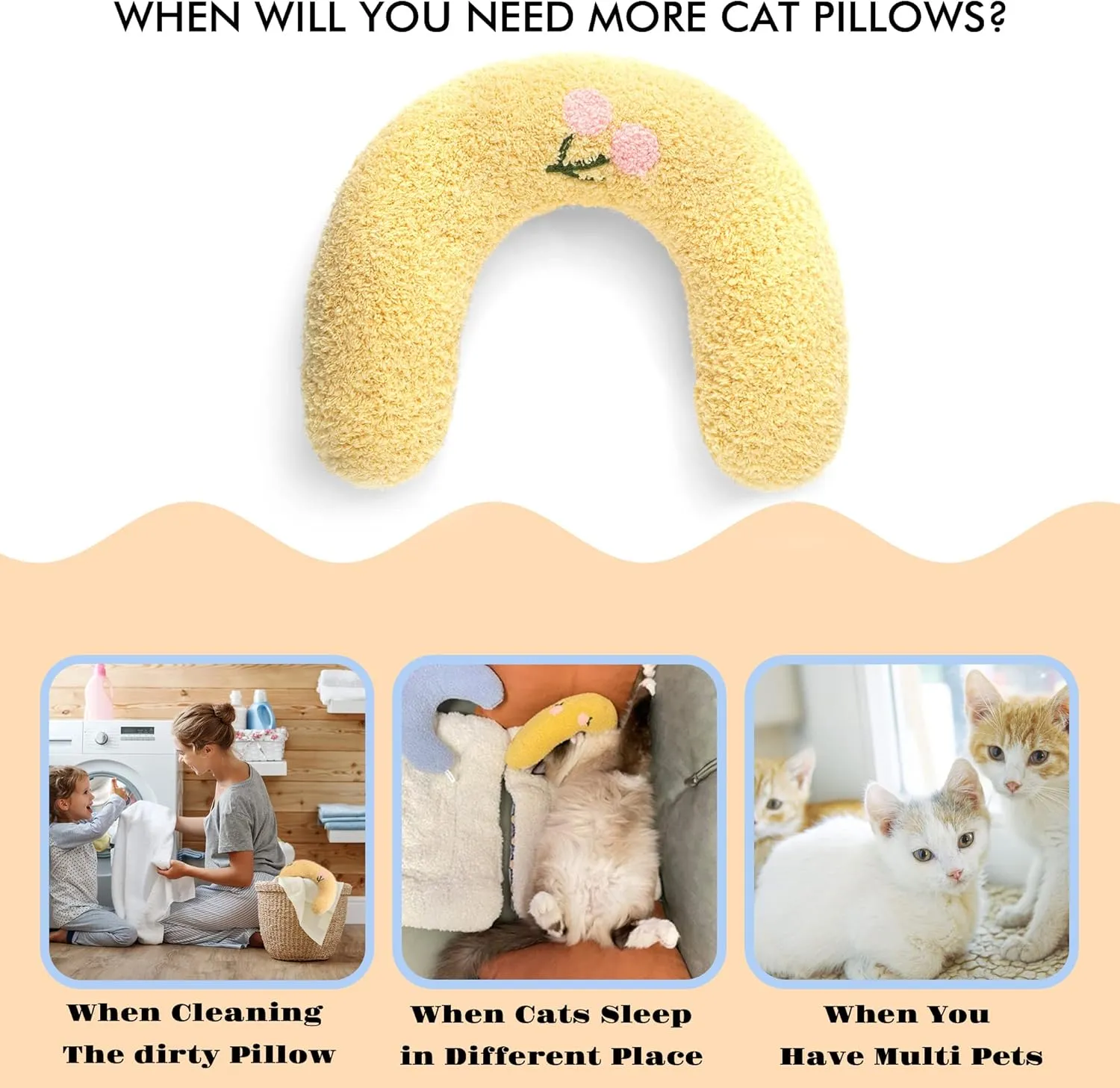 Cat Pillows for Indoor Cat and Small Dog, Calming Dog Pillows, Half Donut Dog Cutated Calming Pillow, Cozy Cat Bed Pillow Cute Rabbit Pillows (Yellow)