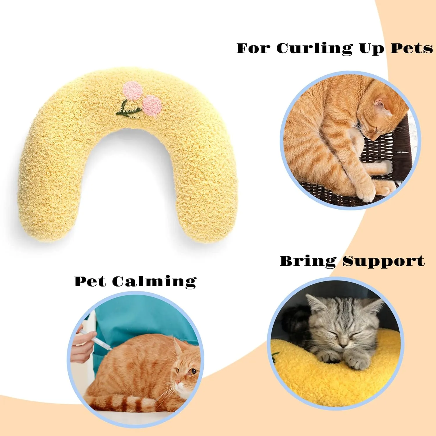 Cat Pillows for Indoor Cat and Small Dog, Calming Dog Pillows, Half Donut Dog Cutated Calming Pillow, Cozy Cat Bed Pillow Cute Rabbit Pillows (Yellow)