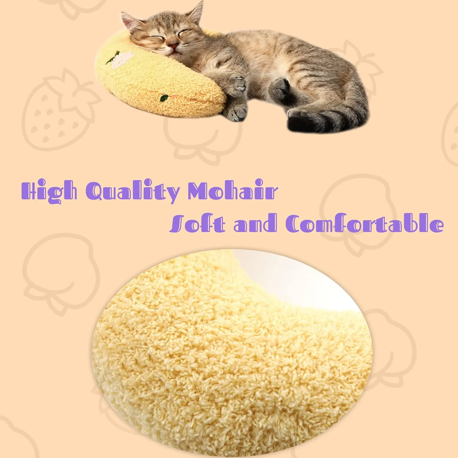 Cat Pillows for Indoor Cat and Small Dog, Calming Dog Pillows, Half Donut Dog Cutated Calming Pillow, Cozy Cat Bed Pillow Cute Rabbit Pillows (Yellow)