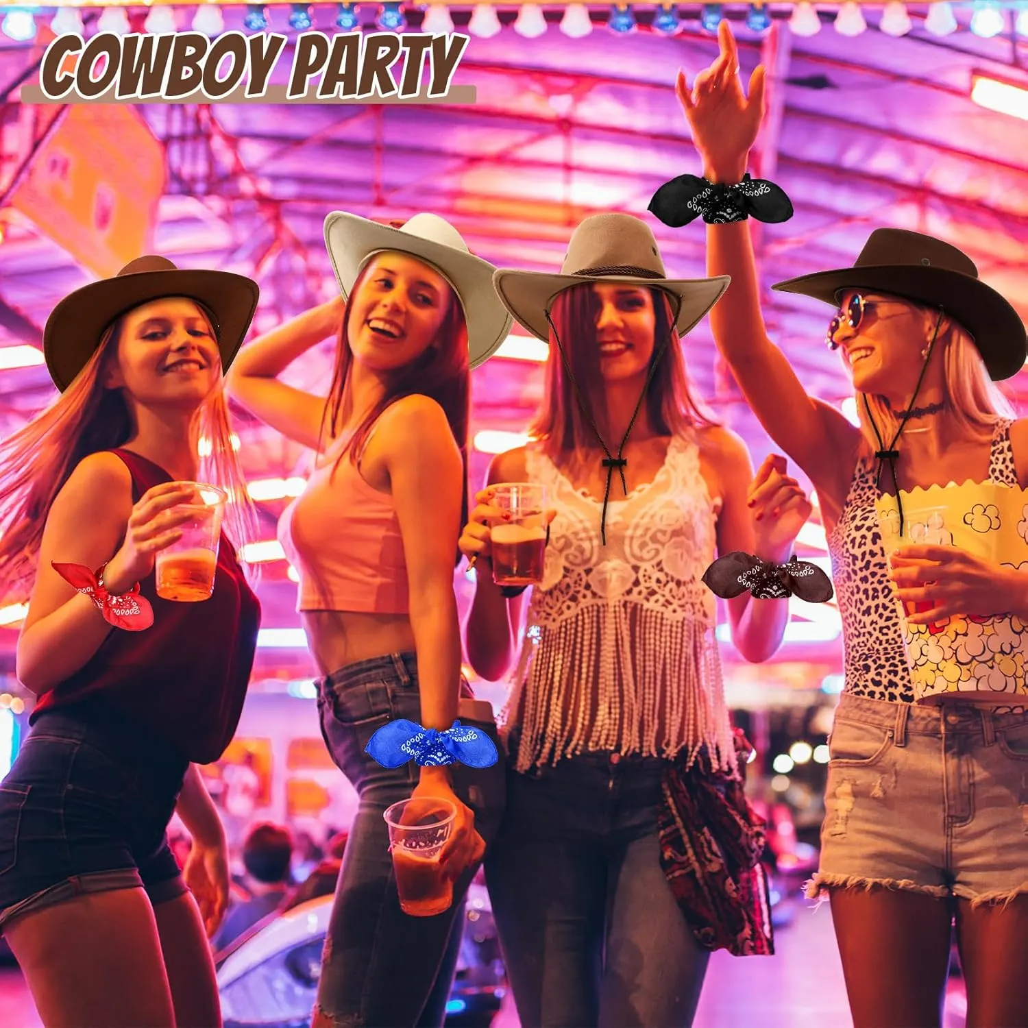 Coume 10 Set Cowboy Hat and Bandana for Women Men 10 Cowgirl Cowboy Hat Bulk 10 Western Bandanas for Adult Costume Party
