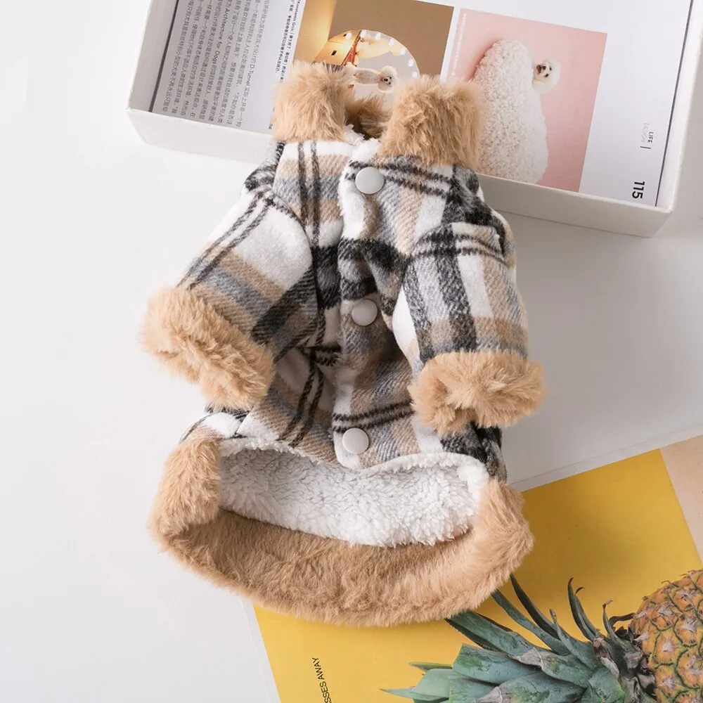Cozy and Stylish: Pet Dog Clothes Lattice Coat for Autumn/Winter Fashion - Perfect Costume Clothes for Dogs, Ropa Perro, Chihuahua, and Yorkshire!