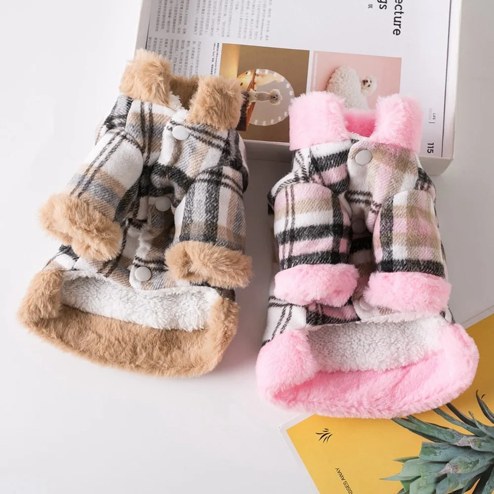Cozy and Stylish: Pet Dog Clothes Lattice Coat for Autumn/Winter Fashion - Perfect Costume Clothes for Dogs, Ropa Perro, Chihuahua, and Yorkshire!