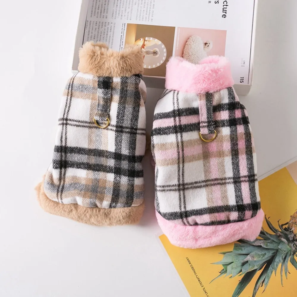 Cozy and Stylish: Pet Dog Clothes Lattice Coat for Autumn/Winter Fashion - Perfect Costume Clothes for Dogs, Ropa Perro, Chihuahua, and Yorkshire!