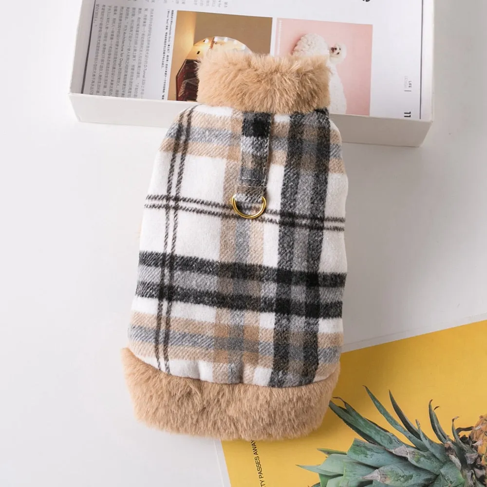 Cozy and Stylish: Pet Dog Clothes Lattice Coat for Autumn/Winter Fashion - Perfect Costume Clothes for Dogs, Ropa Perro, Chihuahua, and Yorkshire!