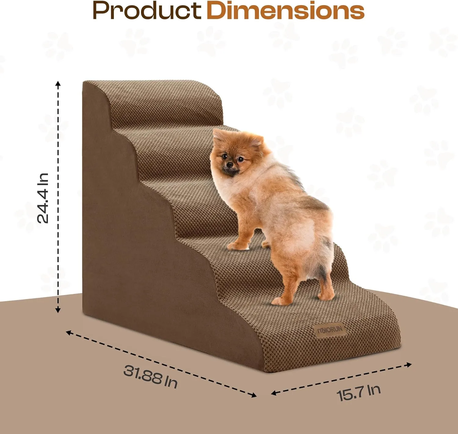 Curved Dog Stairs for High Bed Up to 30", 5-Step Dog Ramp for Small Dogs with Washable Cover, Non-Slip Steps for Cats to Get on Couch and Sofa, Durable Foam Ladders for Medium Breeds, Coffee