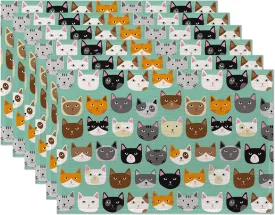 Cute Cat Placemats Set of 6, Waterproof Non-Slip Washable Table Mats Set for Kitchen Dining Holiday Party Wedding Decor 12x18 Inch