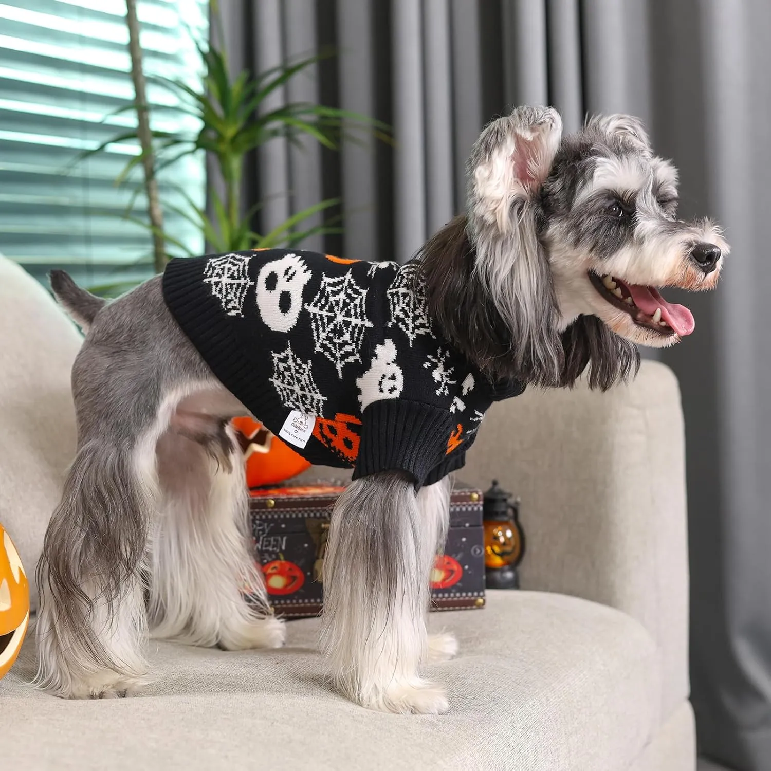 CuteBone Skull Dog Sweater Black Dog Sweater with Leash Hole Puppy Clothes for Medium Dogs Cozy Sweatshirts Puppy Sweater for Chihuahua Yorkie Teacup DS100L