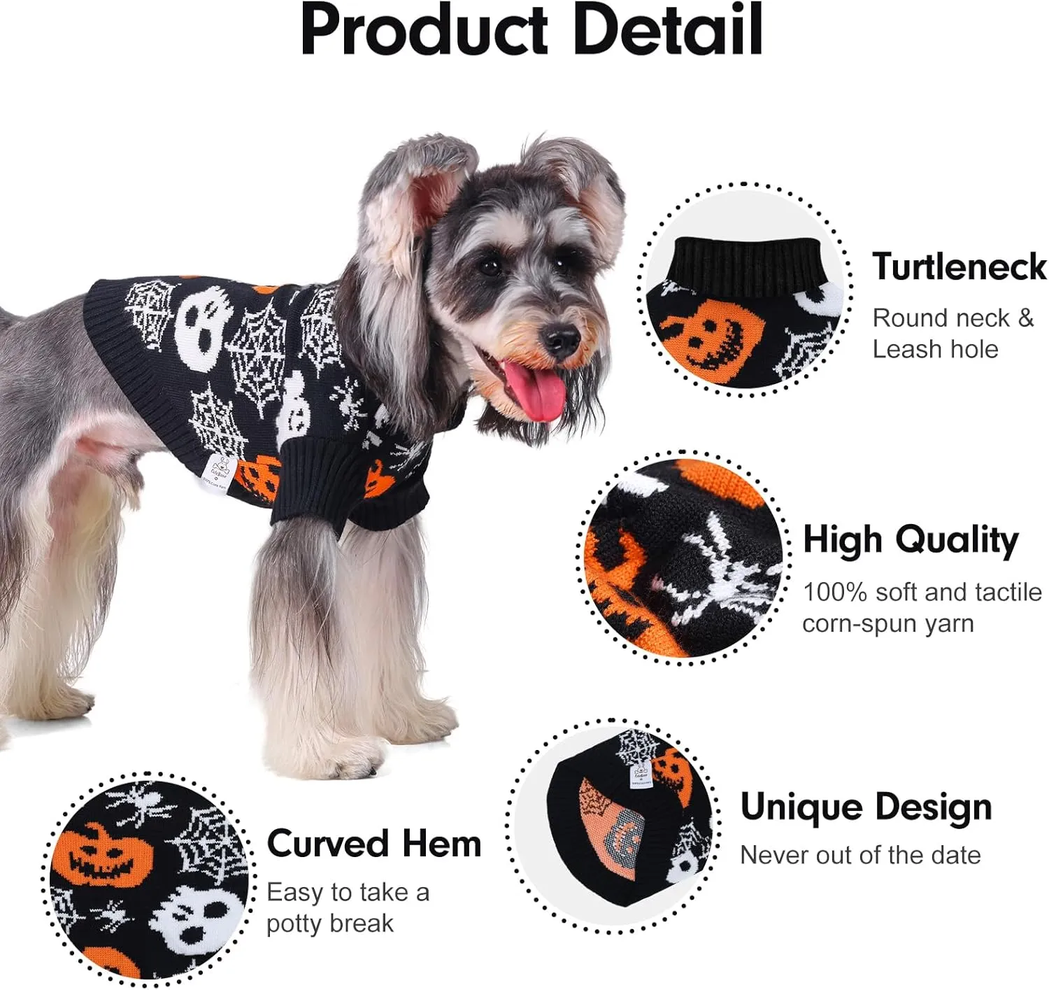 CuteBone Skull Dog Sweater Black Dog Sweater with Leash Hole Puppy Clothes for Medium Dogs Cozy Sweatshirts Puppy Sweater for Chihuahua Yorkie Teacup DS100L