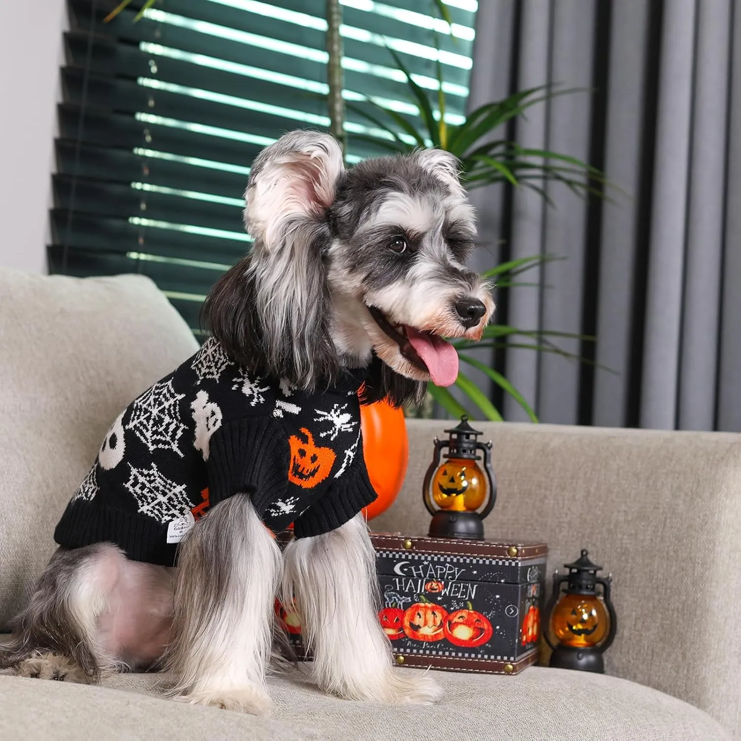 CuteBone Skull Dog Sweater Black Dog Sweater with Leash Hole Puppy Clothes for Medium Dogs Cozy Sweatshirts Puppy Sweater for Chihuahua Yorkie Teacup DS100L