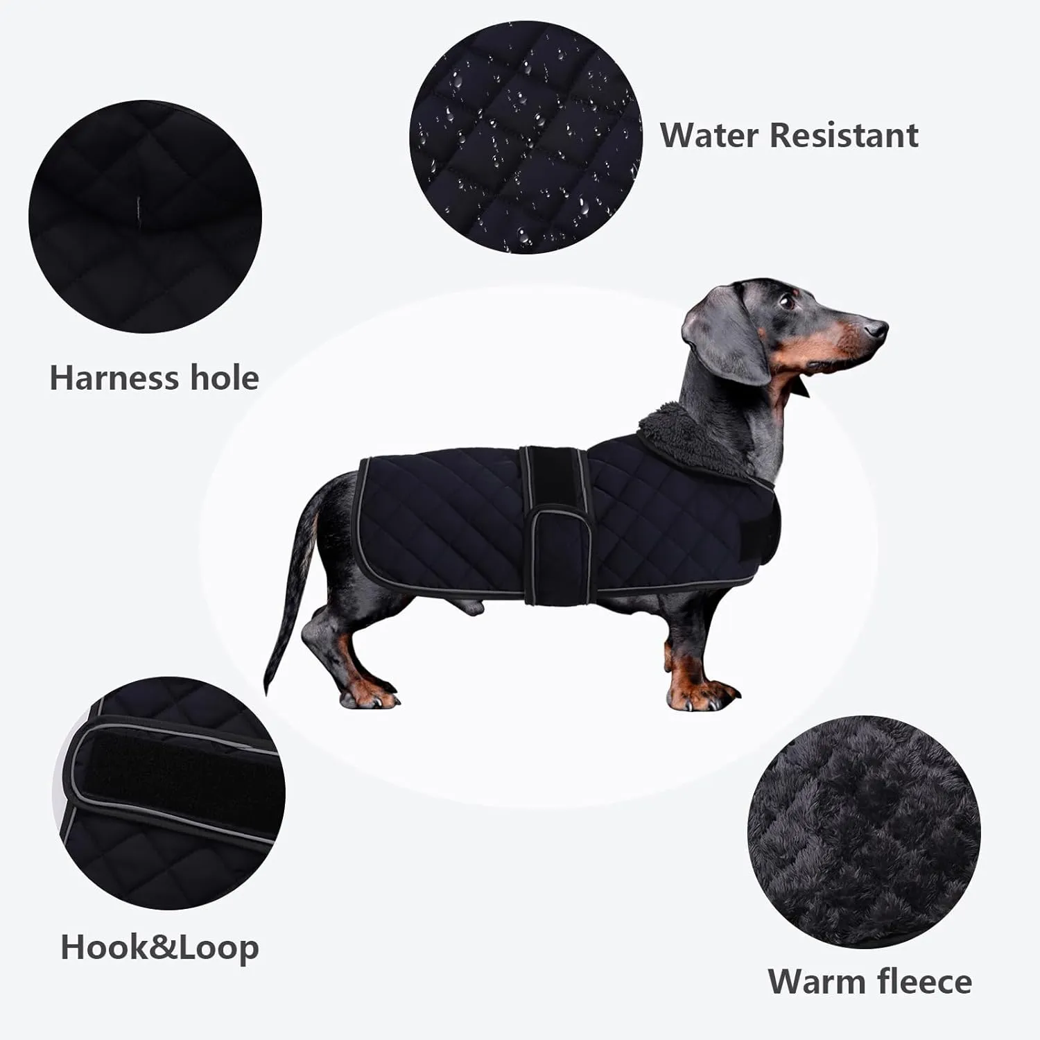 Dachshund Coat Dog Coats for Dachshunds Dachshund Winter Jacket with Padded Fleece Outdoor Dog Clothes with Adjustable Bands - Dark Blue - M