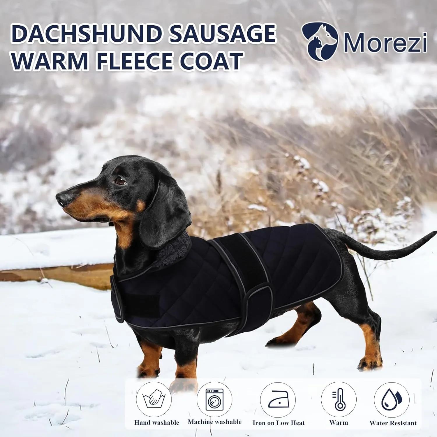Dachshund Coat Dog Coats for Dachshunds Dachshund Winter Jacket with Padded Fleece Outdoor Dog Clothes with Adjustable Bands - Dark Blue - M