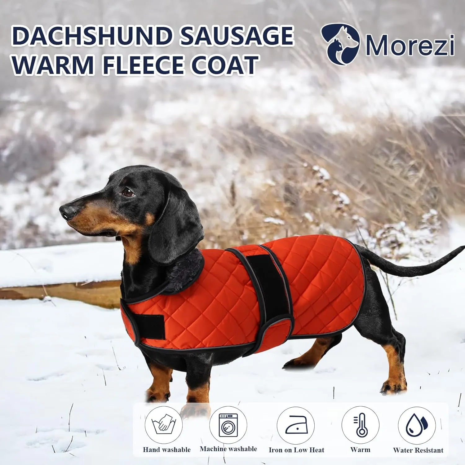 Dachshund Coat Dog Coats for Dachshunds Dachshund Winter Jacket with Padded Fleece Outdoor Dog Clothes with Adjustable Bands - Orange - M