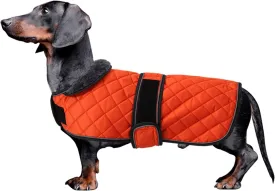 Dachshund Coat Dog Coats for Dachshunds Dachshund Winter Jacket with Padded Fleece Outdoor Dog Clothes with Adjustable Bands - Orange - M