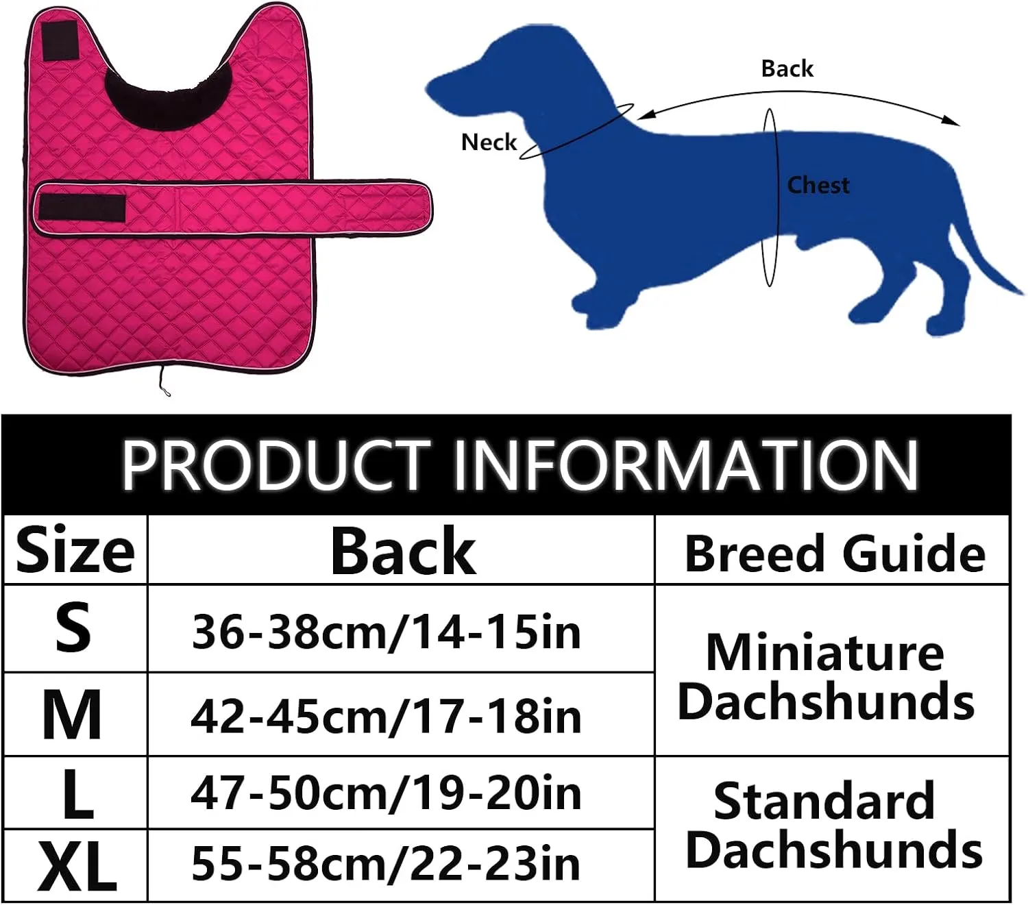 Dachshund Coat Dog Coats for Dachshunds Dachshund Winter Jacket with Padded Fleece Outdoor Dog Clothes with Adjustable Bands - Pink - M