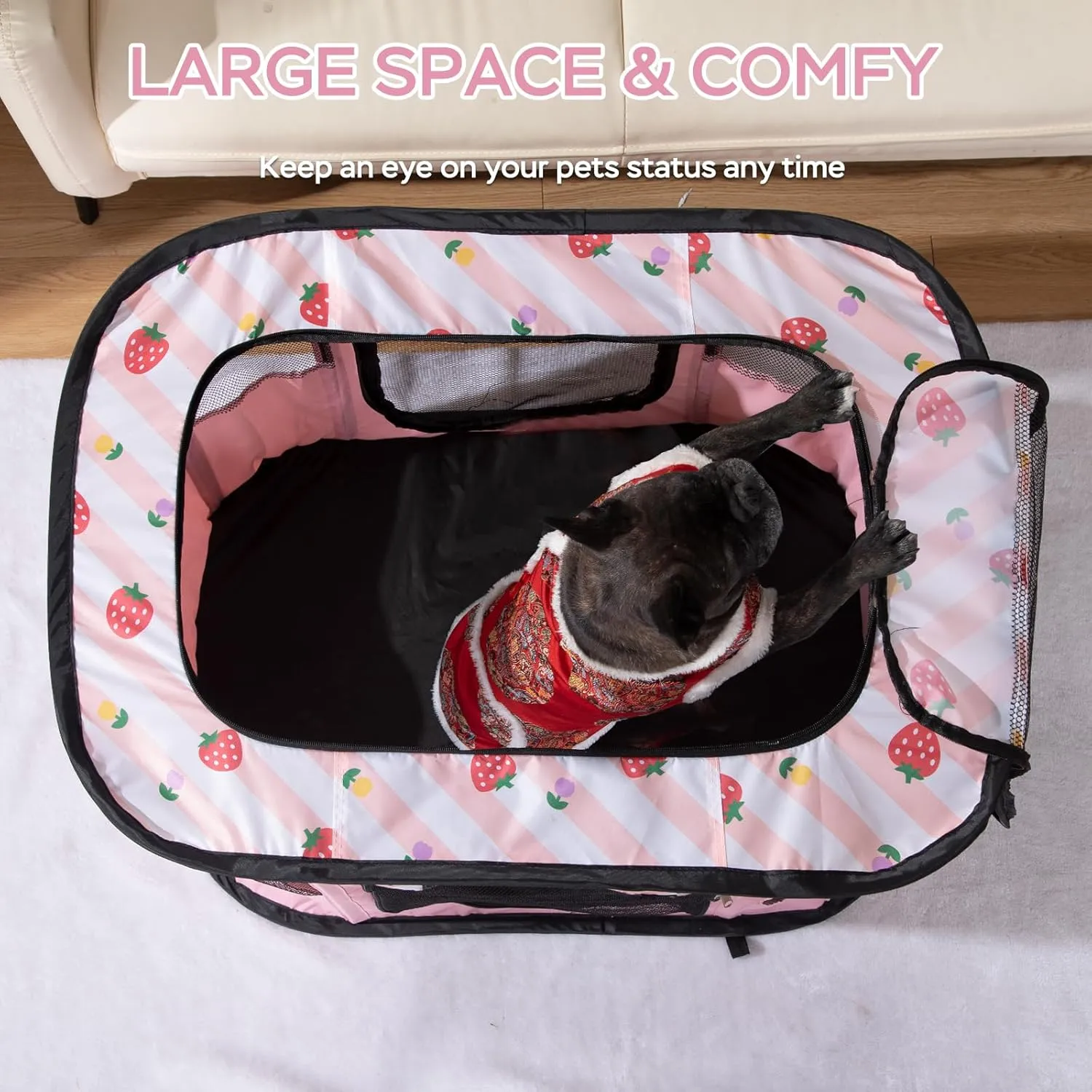 Dog and CAT pop Play Pen,Pets Houses for Dogs and Cats,Indoor&Outdoor Exercise Pen Dog Tent Puppy Playground Large (L, Pink)