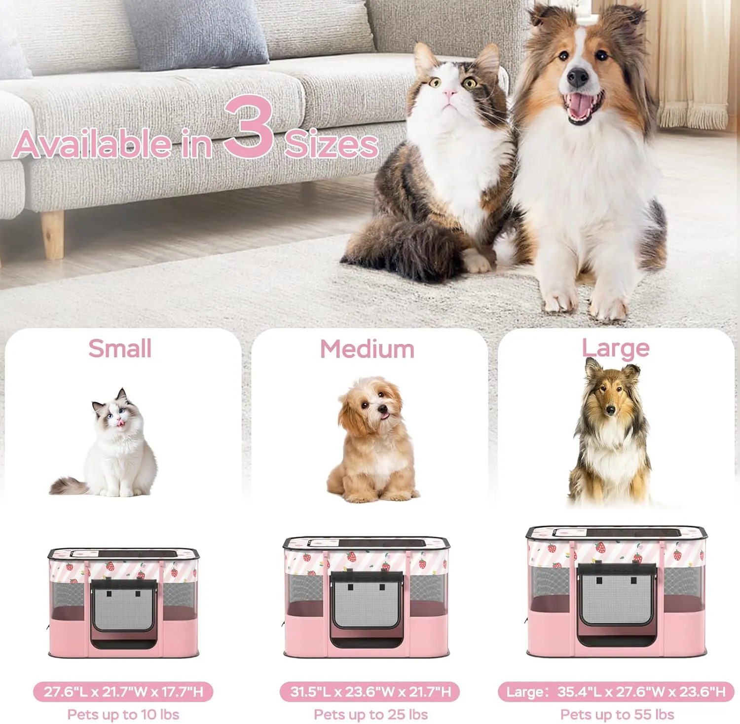 Dog and CAT pop Play Pen,Pets Houses for Dogs and Cats,Indoor&Outdoor Exercise Pen Dog Tent Puppy Playground Large (L, Pink)