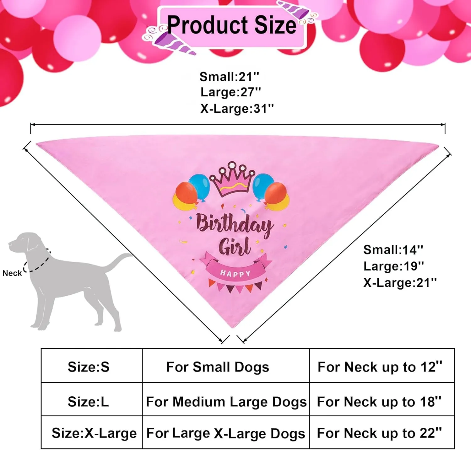 Dog Birthday Bandana Girl - Birthday Dog Party Supplies - Pink Tutu Skirt Crown Hat Scarf Happy Birthday Banner Dog Girl Birthday Outfit for Pet Girl (Pink, Large)