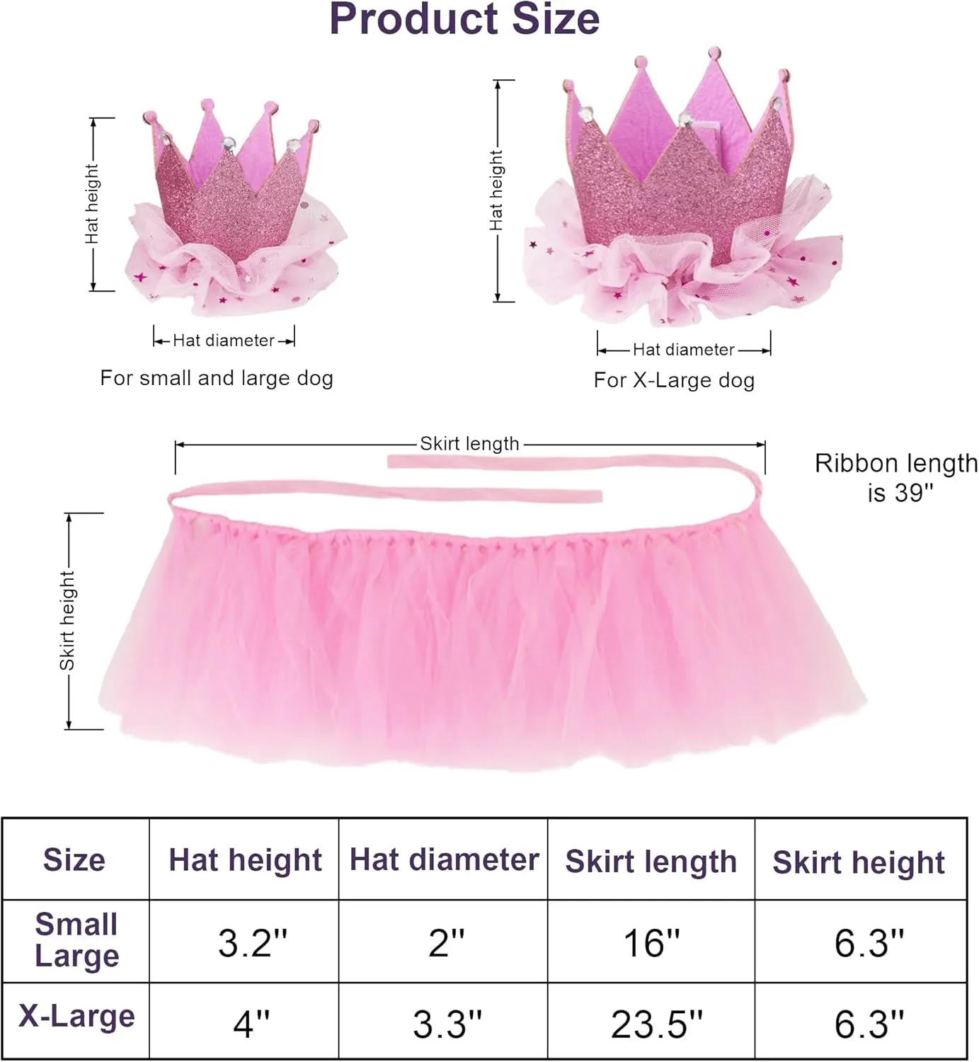 Dog Birthday Bandana Girl - Birthday Dog Party Supplies - Pink Tutu Skirt Crown Hat Scarf Happy Birthday Banner Dog Girl Birthday Outfit for Pet Girl (Pink, Large)